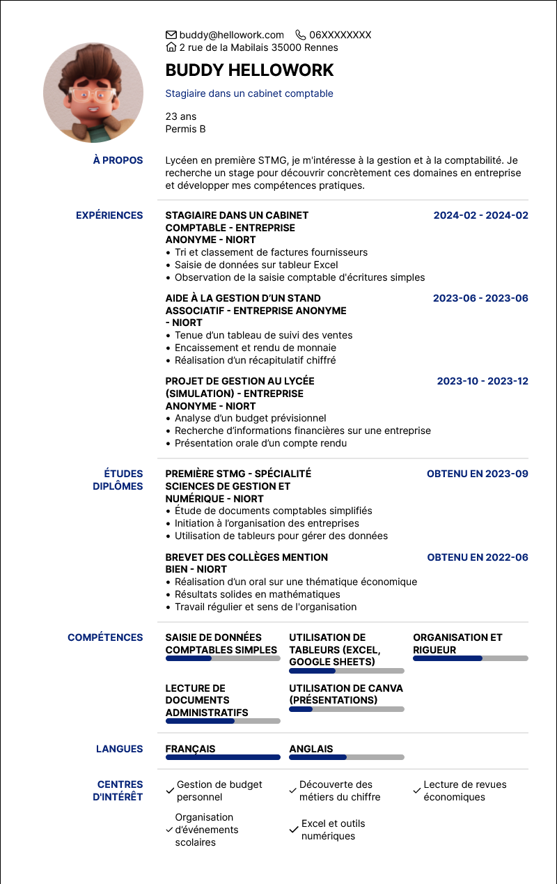 Modèle CV Stage lycée Exemple CV Stage lycée