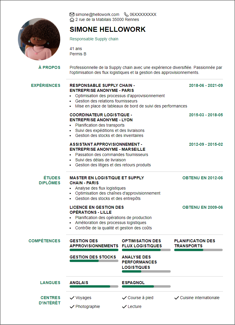 Modèle CV Supply chain Exemple CV Supply chain