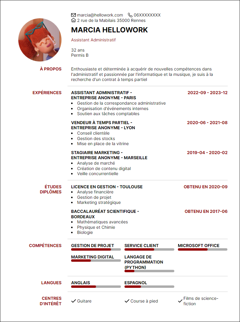 Modèle CV Temps Partiel Exemple CV Temps Partiel