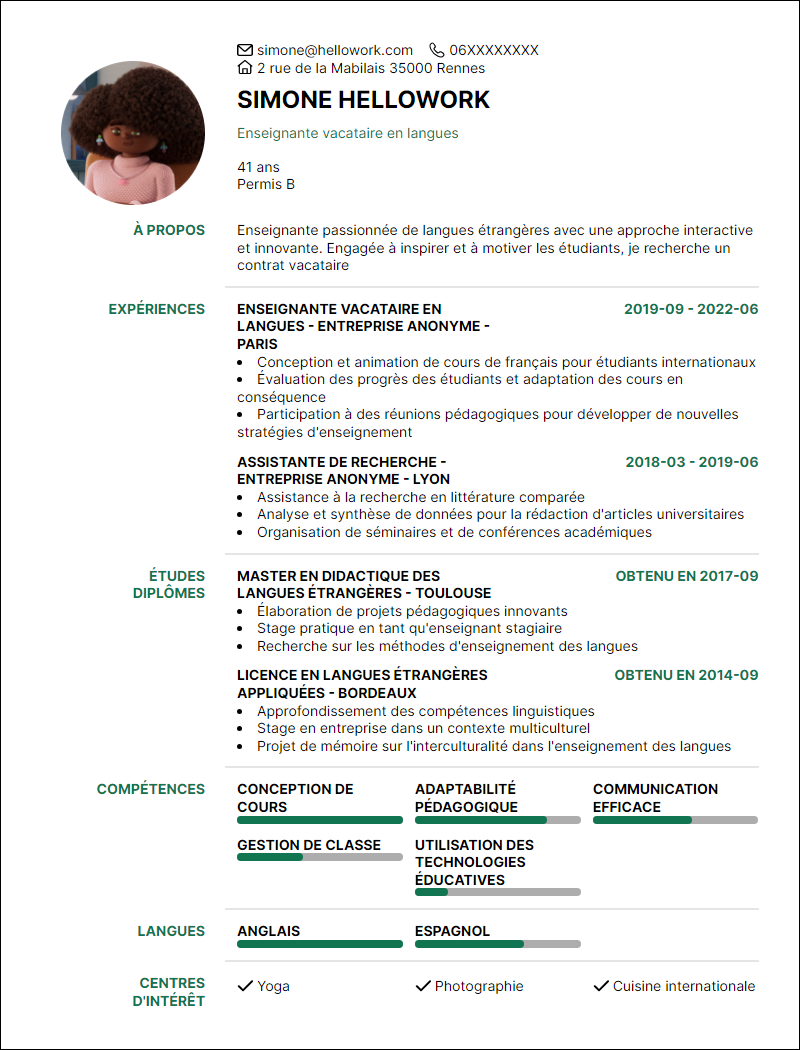 Modèle CV Vacataire Exemple CV Vacataire