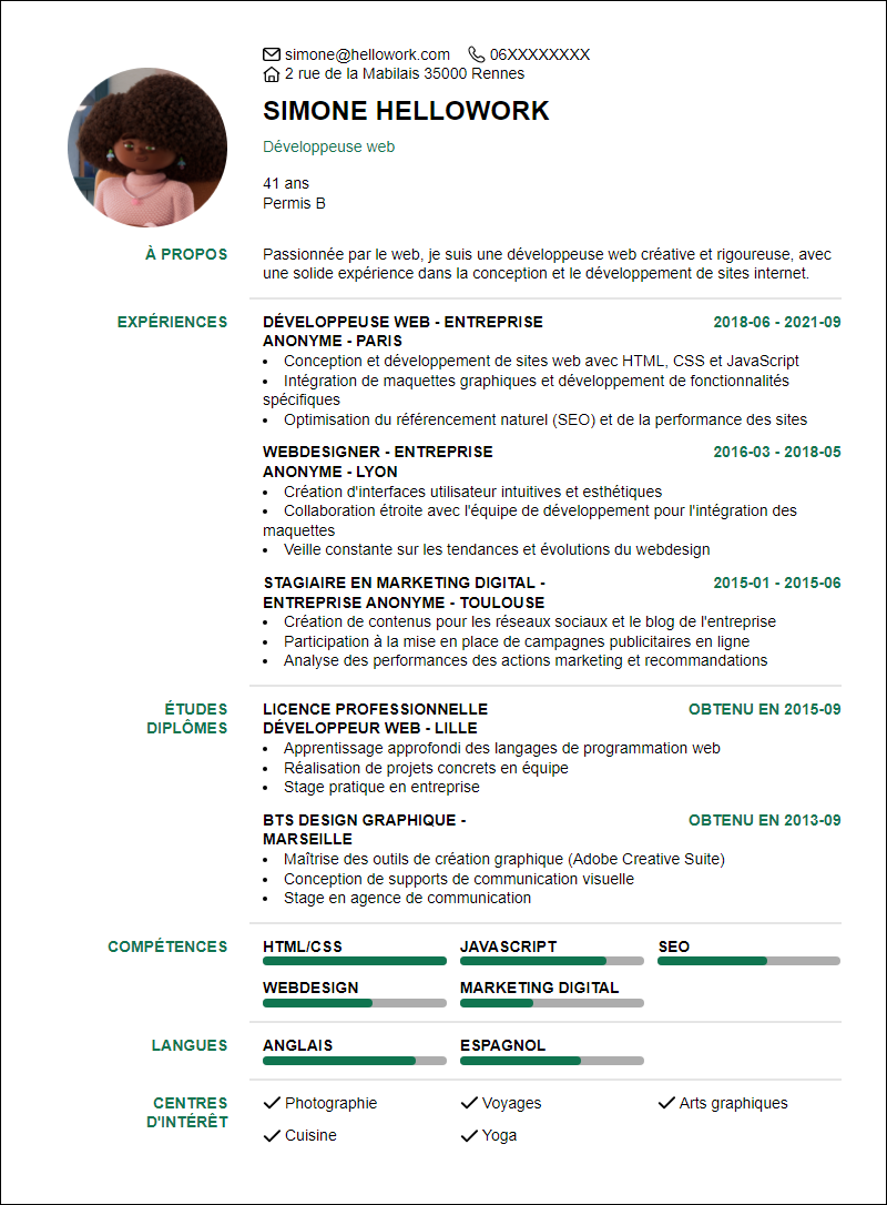 Modèle CV Web Exemple CV Web