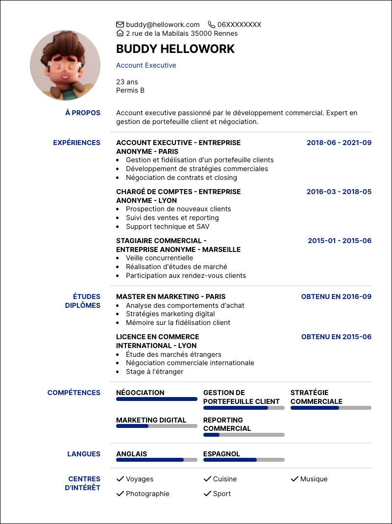 Modèle CV Account executive Exemple CV Account executive