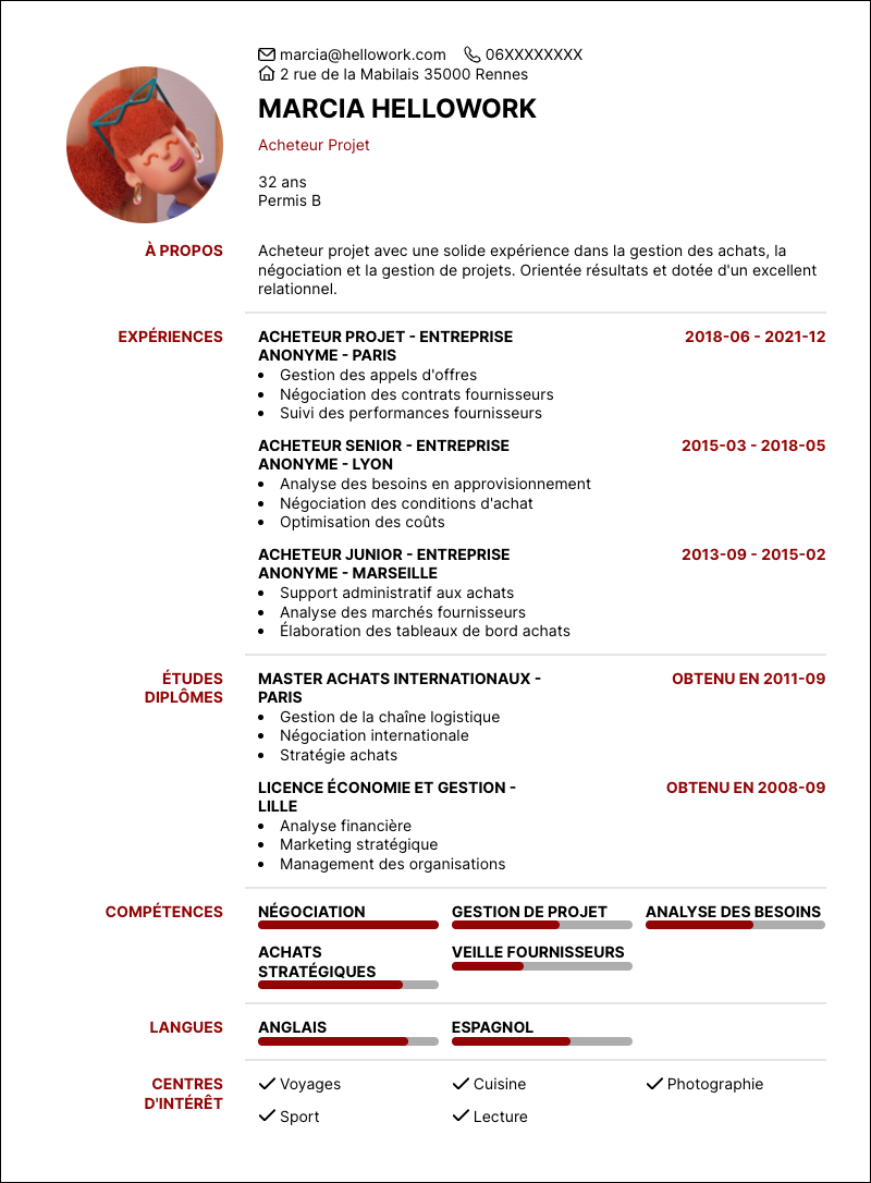 Modèle CV Acheteur projet Exemple CV Acheteur projet