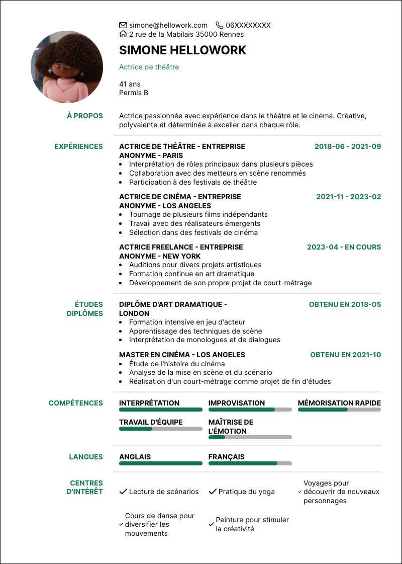 Modèle CV Acteur Exemple CV Acteur