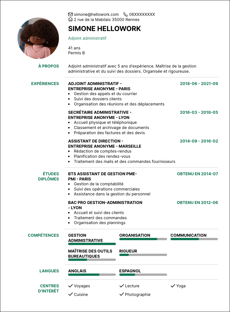 Modèle CV Adjoint administratif Exemple CV Adjoint administratif