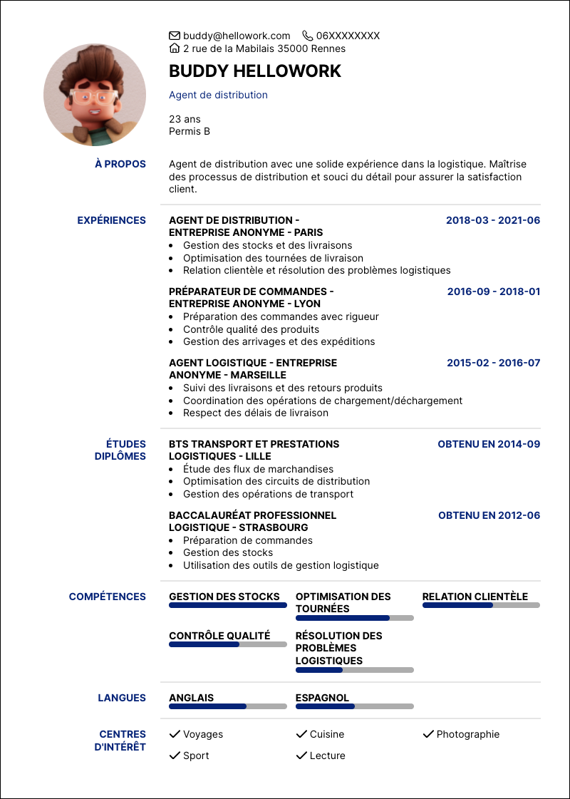 Exemple CV Agent de distribution