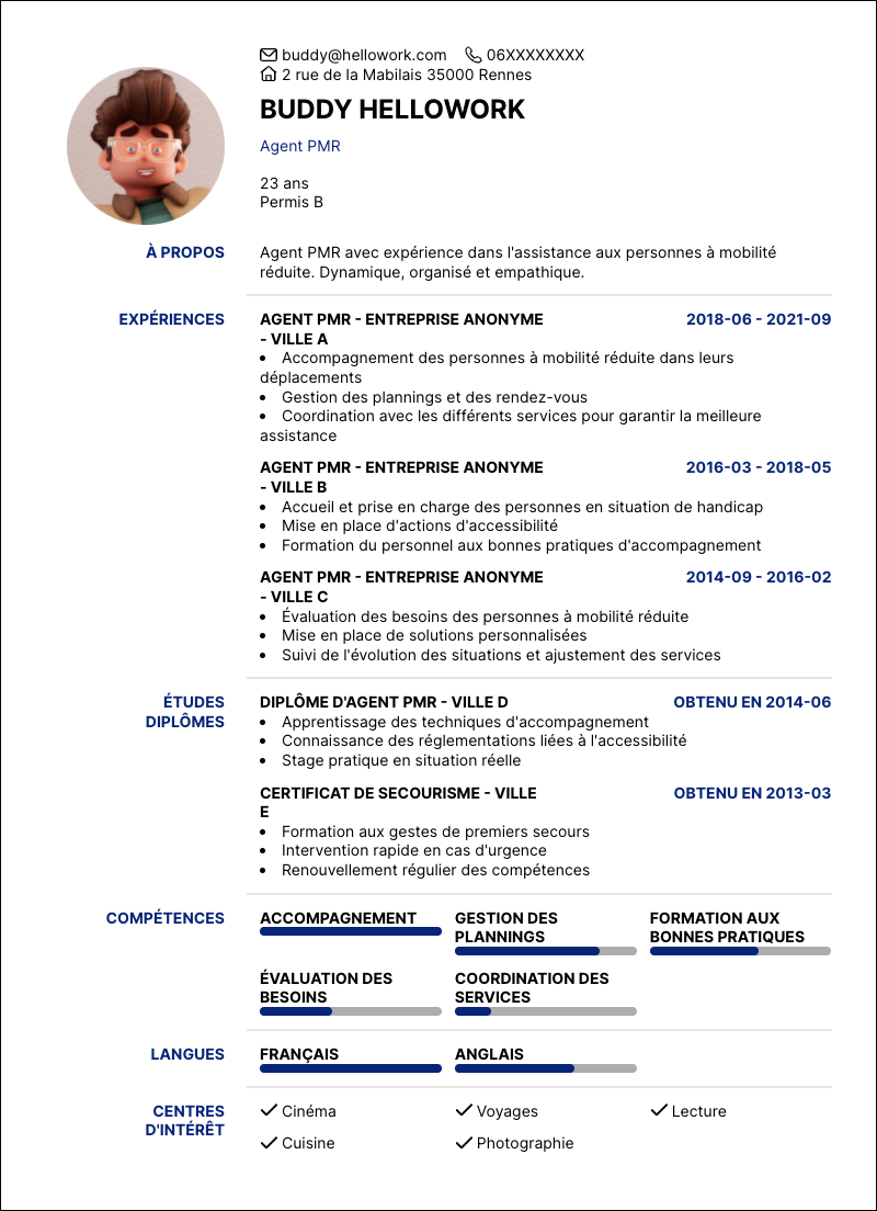 Modèle CV Agent PMR Exemple CV Agent PMR