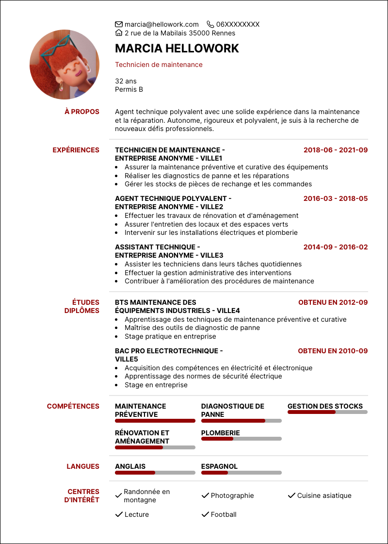 Modèle CV Agent technique polyvalent Exemple CV Agent technique polyvalent