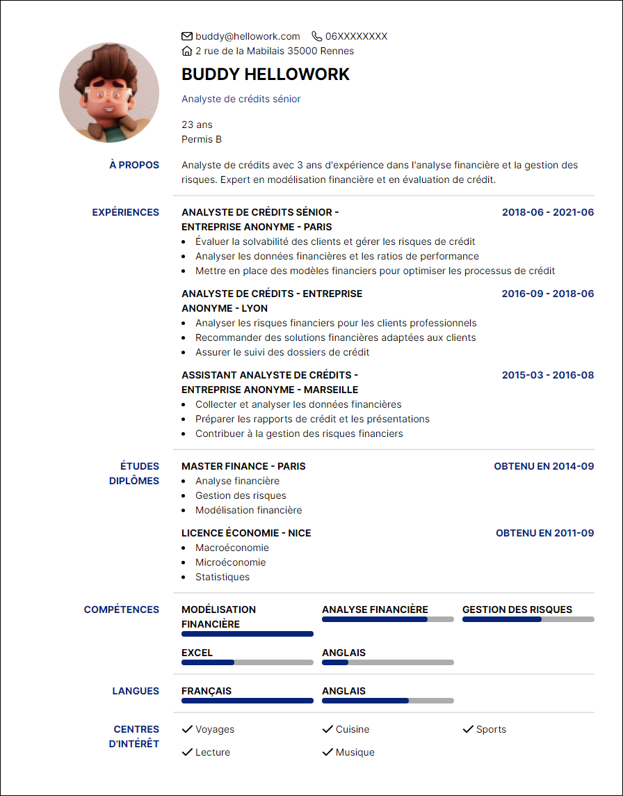 Exemple CV Analyste crédit | Hellowork