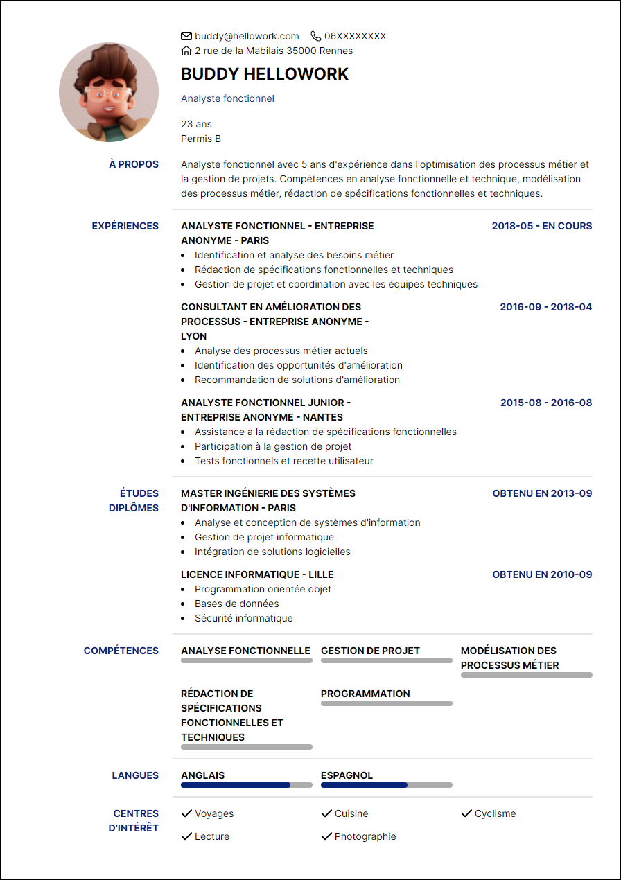 Exemple CV Analyste fonctionnel | Hellowork