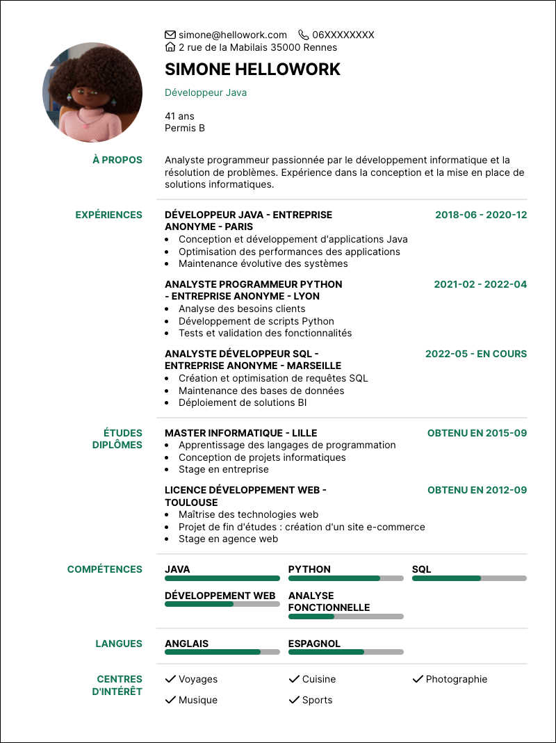 Modèle CV Analyste programmeur Exemple CV Analyste programmeur