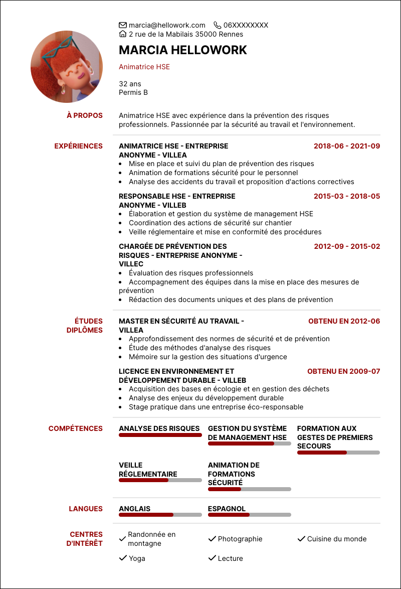 Exemple CV Animateur HSE
