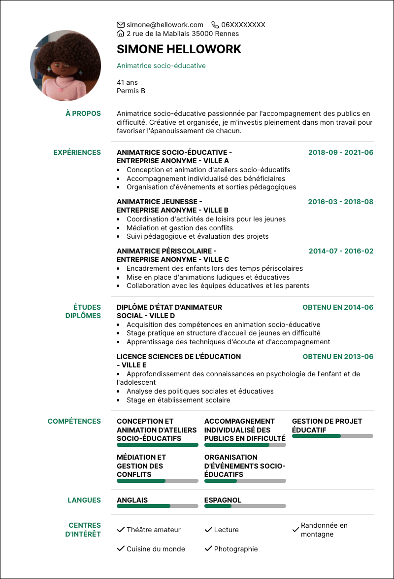 Exemple CV Animateur socio éducatif
