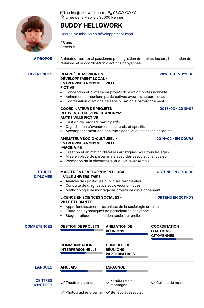 Modèle CV Animateur territorial Exemple CV Animateur territorial