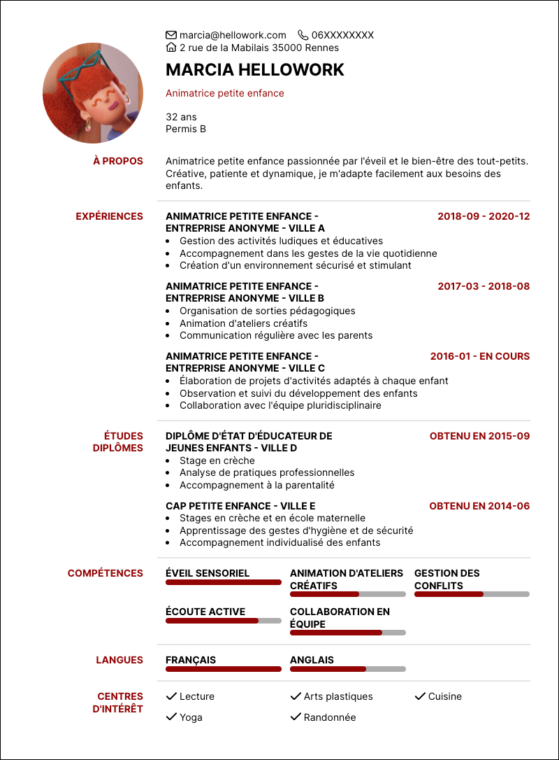 Modèle CV Animatrice petite enfance Exemple CV Animatrice petite enfance