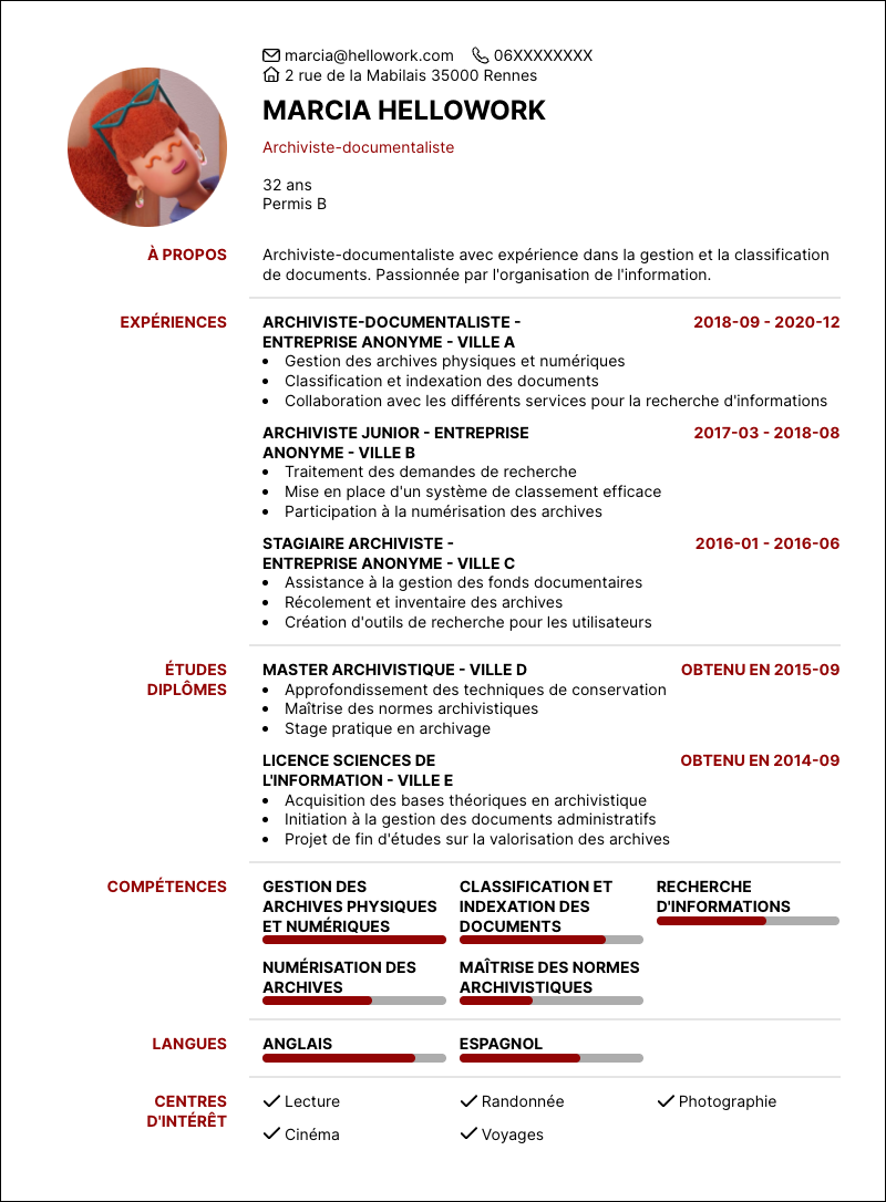 Modèle CV Archiviste-documentaliste Exemple CV Archiviste-documentaliste