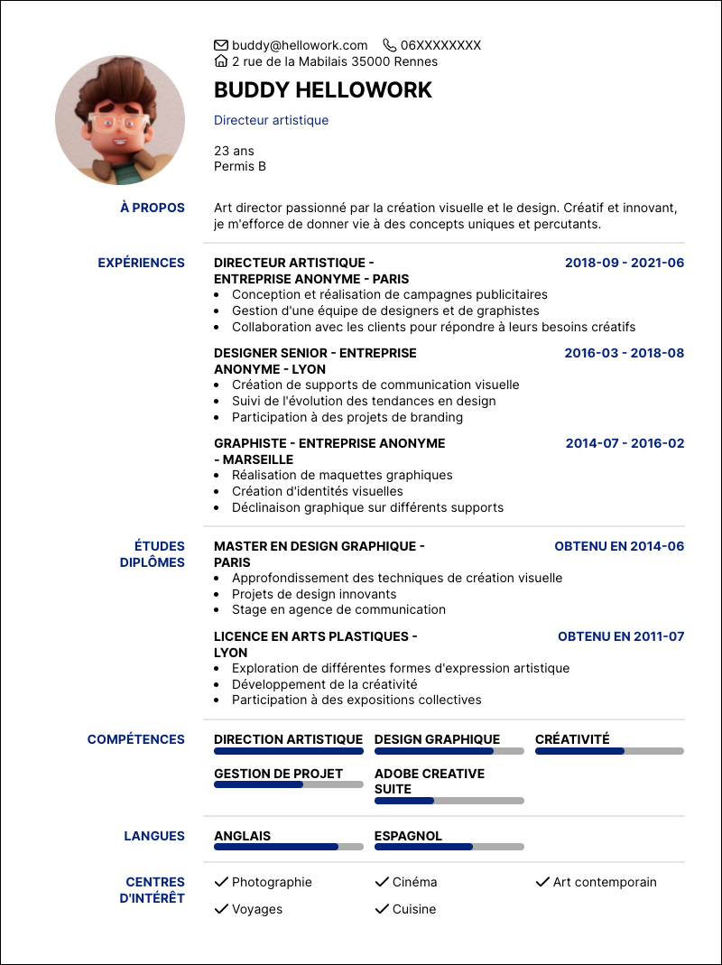 Exemple CV Art director