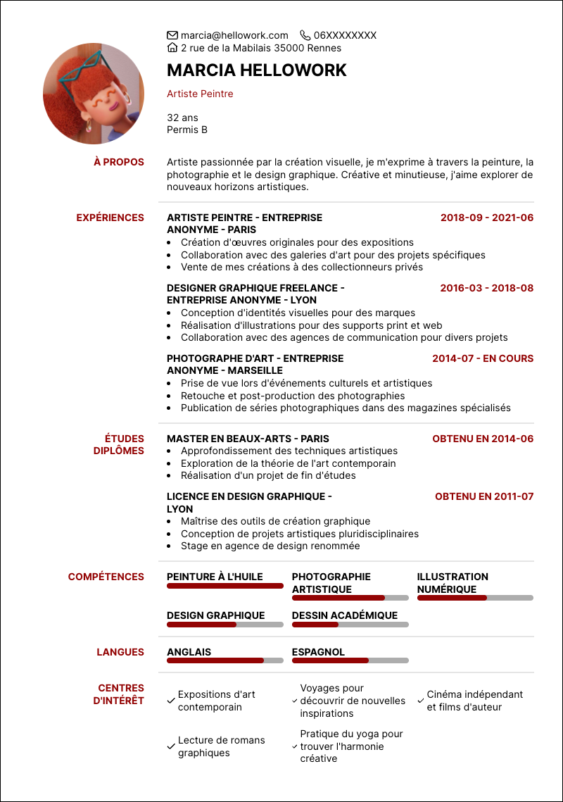 Modèle CV Artiste Exemple CV Artiste