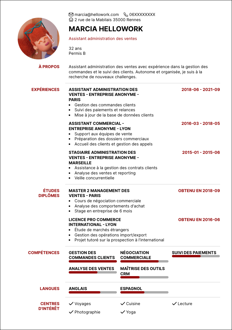 Modèle CV Assistant administration des ventes Exemple CV Assistant administration des ventes