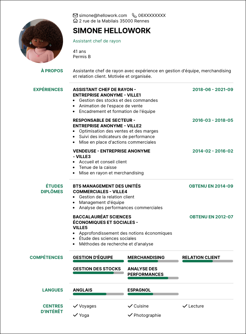 Modèle CV Assistant chef de rayon Exemple CV Assistant chef de rayon