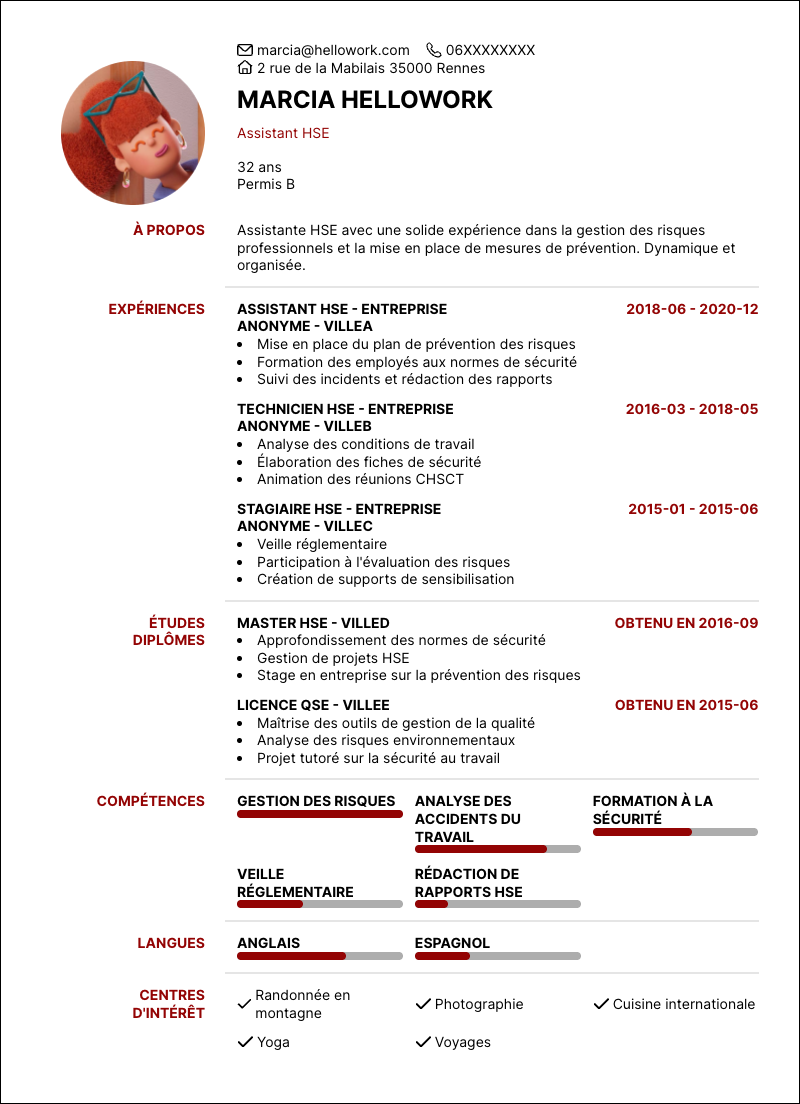 Exemple CV Assistant HSE