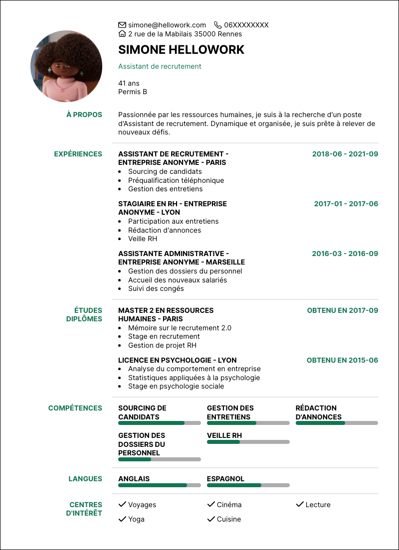 Modèle CV Assistant de recrutement Exemple CV Assistant de recrutement