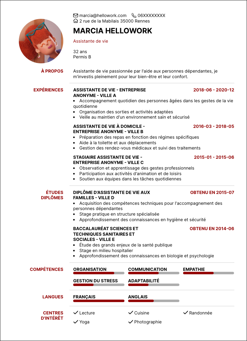 Modèle CV Assistante de vie Exemple CV Assistante de vie