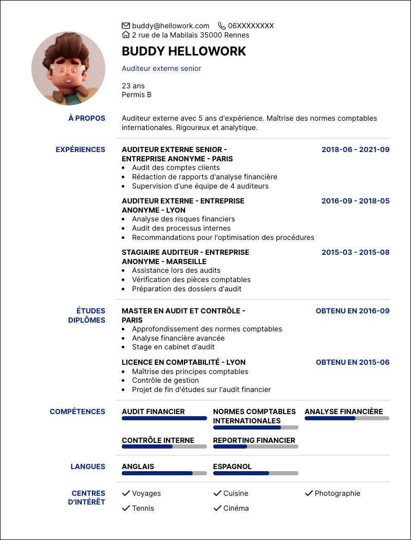 Modèle CV Auditeur externe Exemple CV Auditeur externe