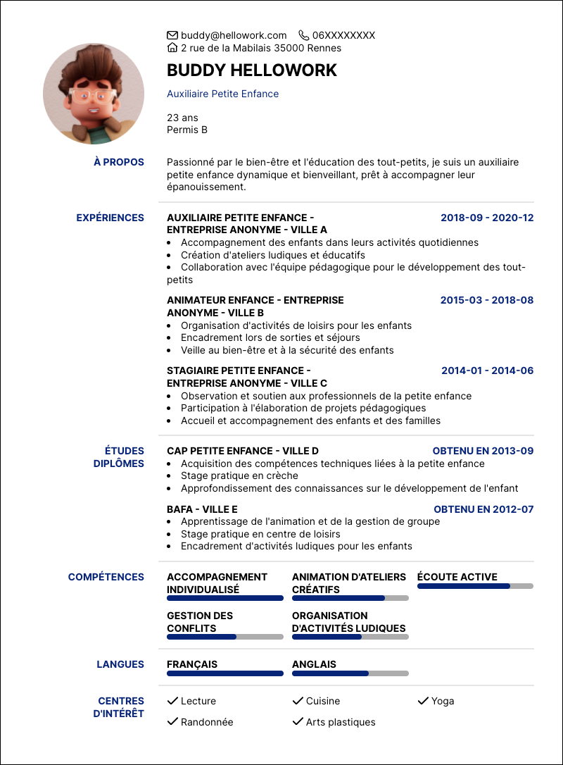 Modèle CV Auxiliaire petite enfance Exemple CV Auxiliaire petite enfance