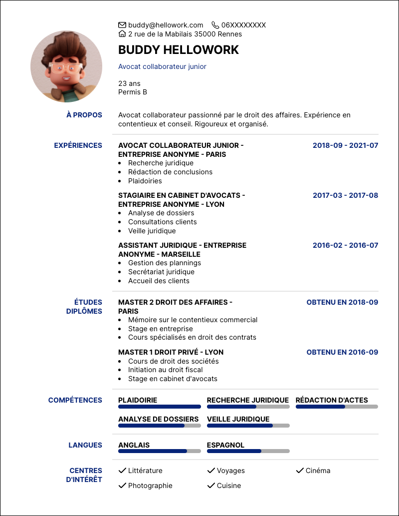 Modèle CV Avocat collaborateur Exemple CV Avocat collaborateur