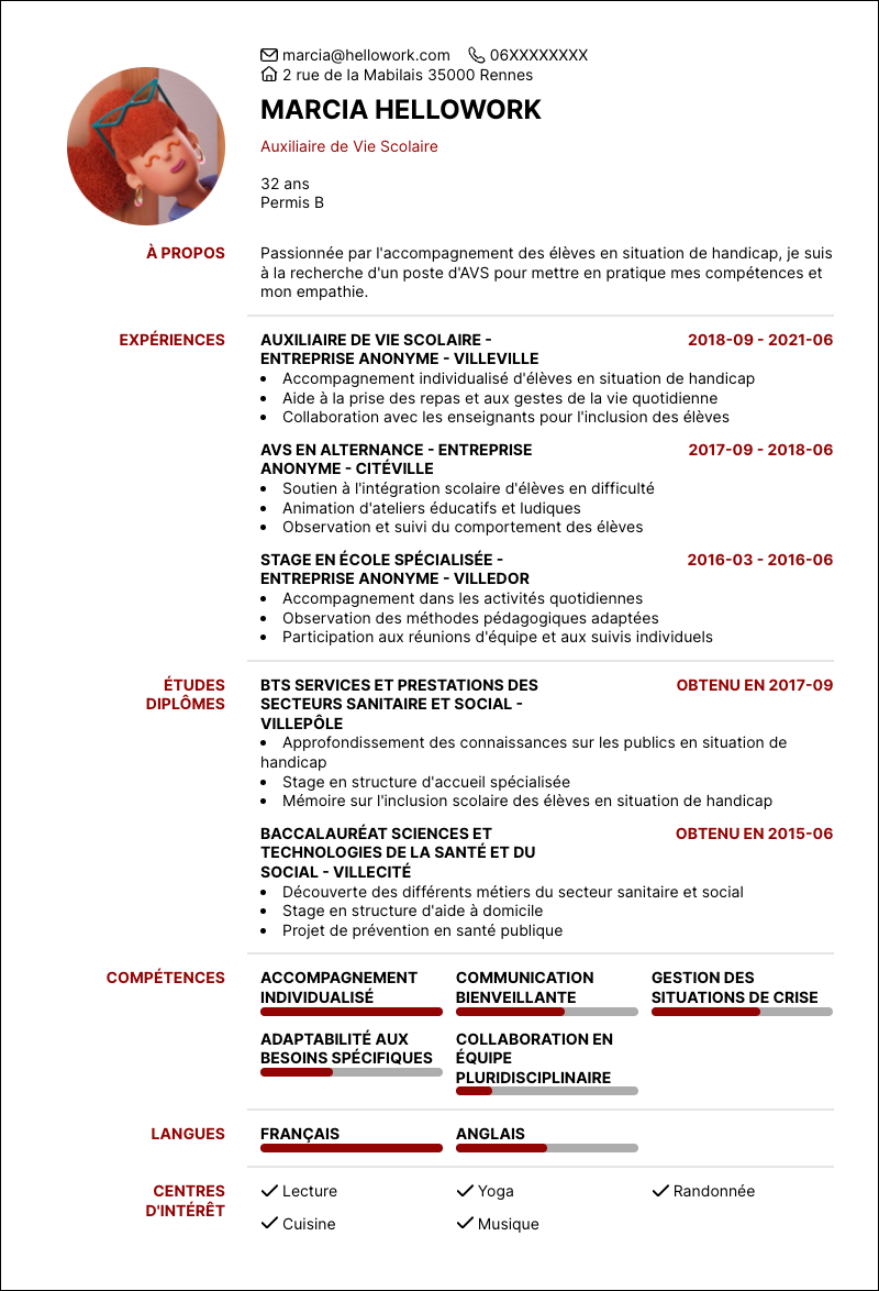 Modèle CV AVS Exemple CV AVS