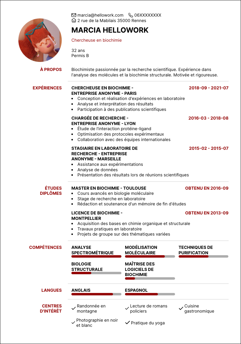 Modèle CV Biochimiste Exemple CV Biochimiste
