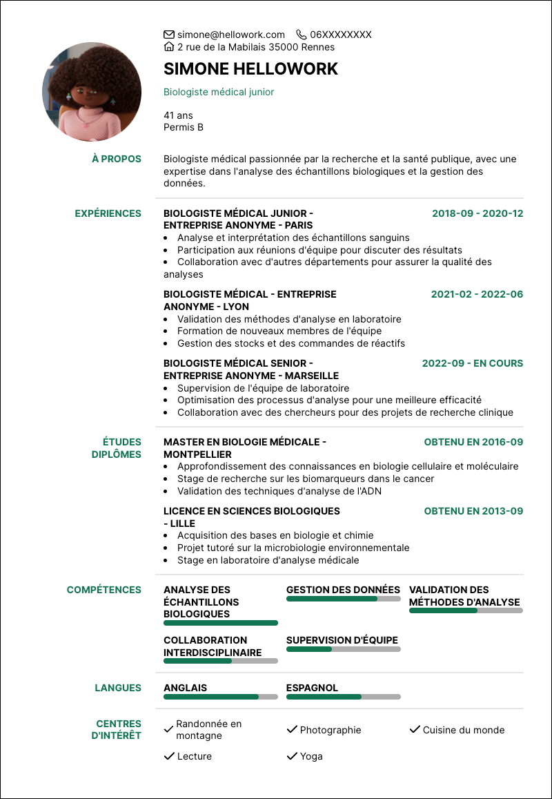 Exemple CV Biologiste médical