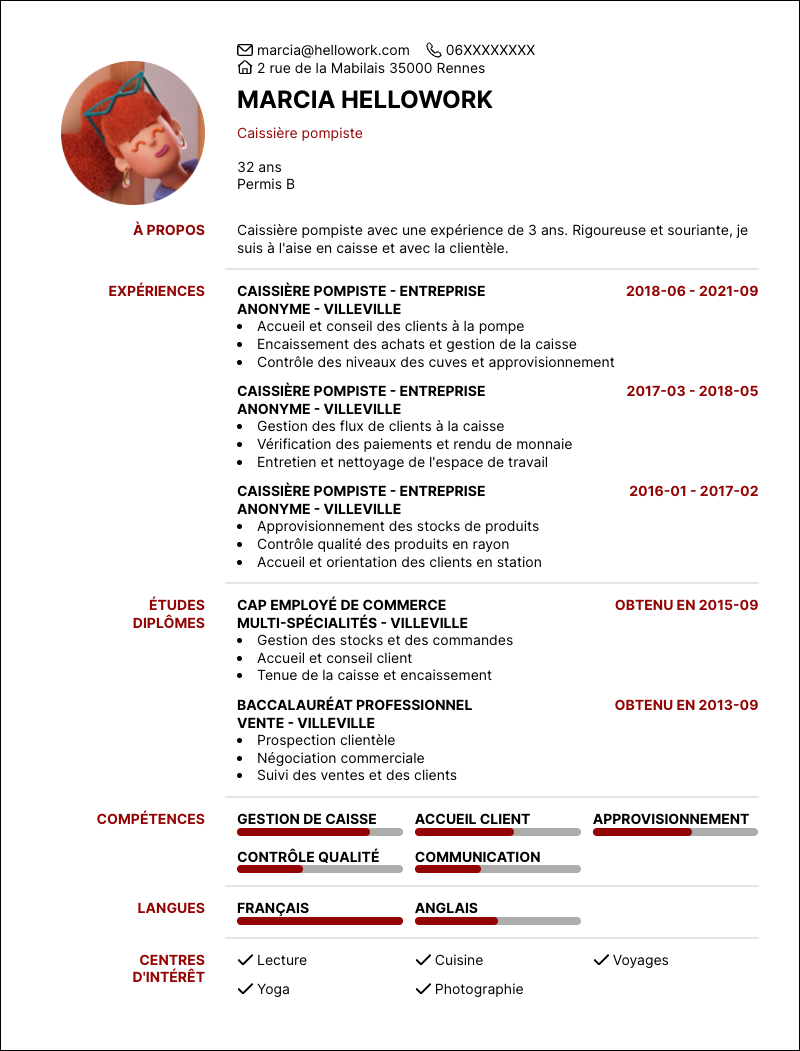 Modèle CV Caissier pompiste Exemple CV Caissier pompiste