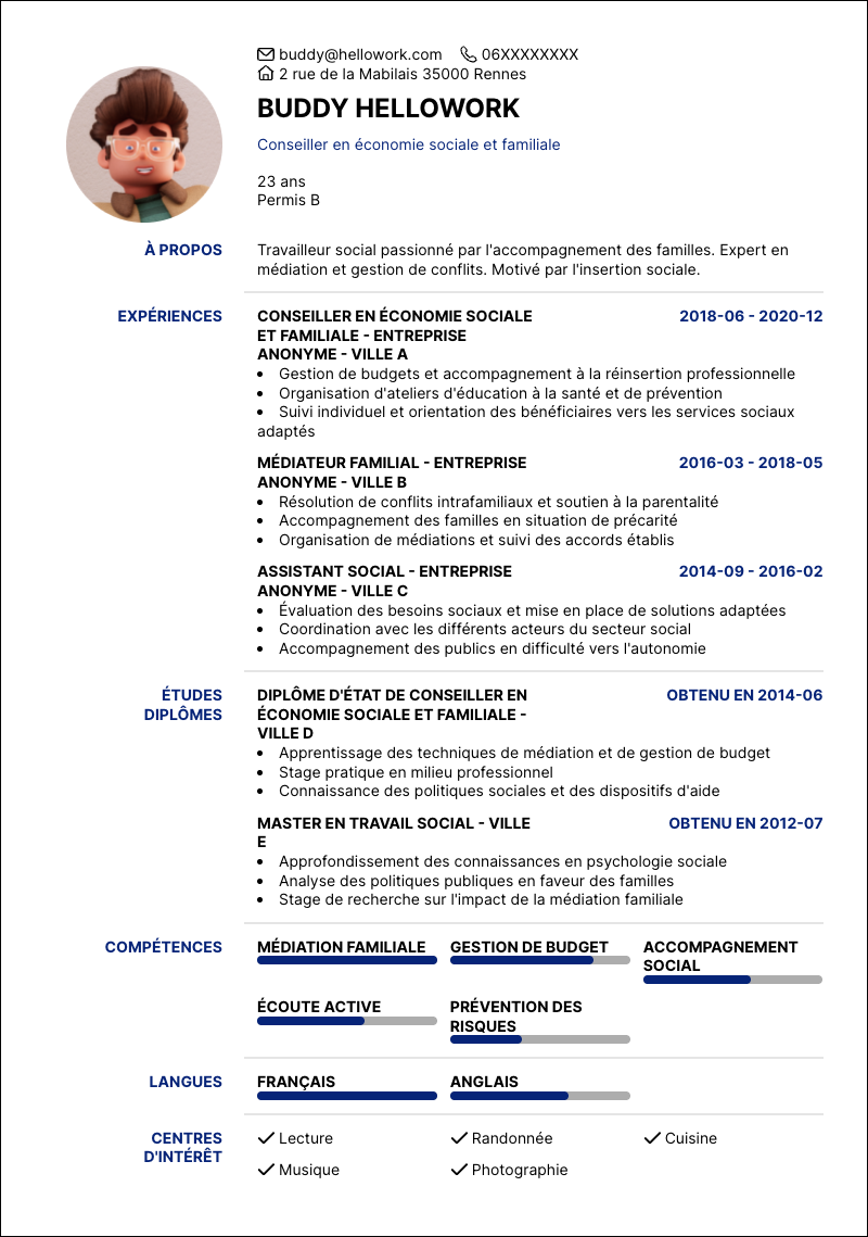 Modèle CV CESF Exemple CV CESF