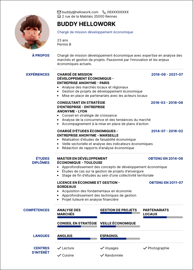 Modèle CV Chargé de mission développement économique Exemple CV Chargé de mission développement économique