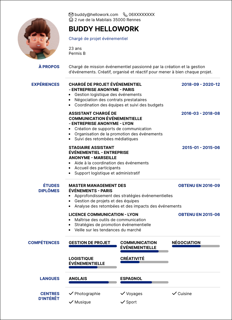 Modèle CV Chargé de mission événementiel Exemple CV Chargé de mission événementiel