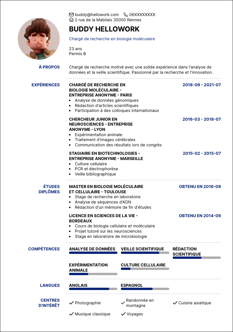 Modèle CV Chargé de recherche Exemple CV Chargé de recherche