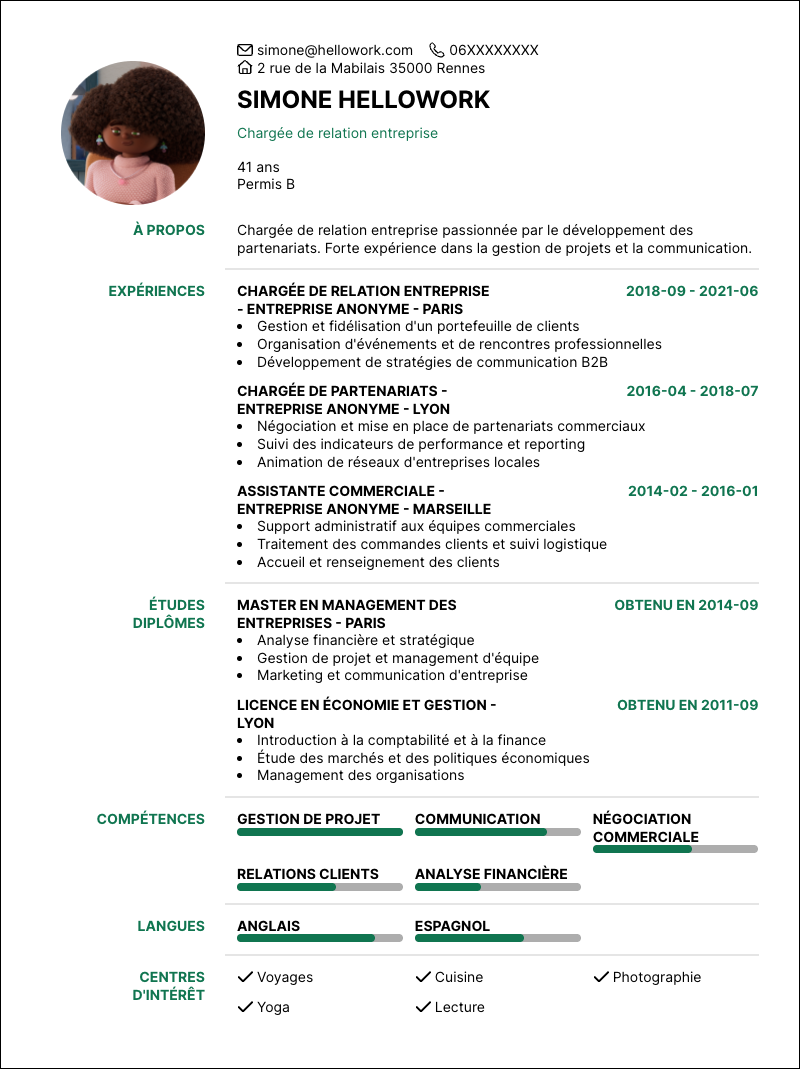 Modèle CV Chargé de relation entreprise Exemple CV Chargé de relation entreprise