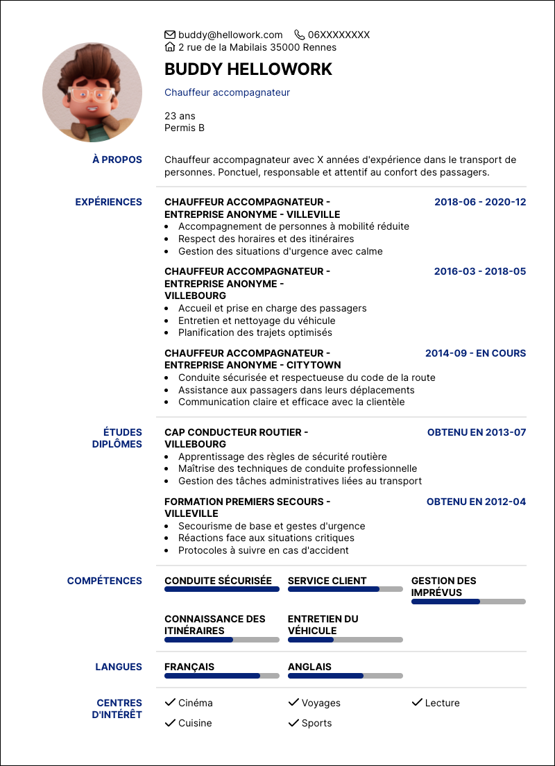 Modèle CV Chauffeur accompagnateur Exemple CV Chauffeur accompagnateur