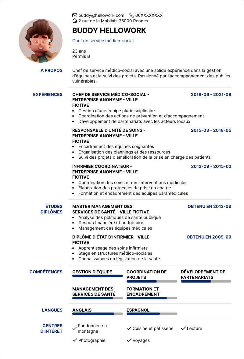 Modèle CV Chef de service médico-social Exemple CV Chef de service médico-social