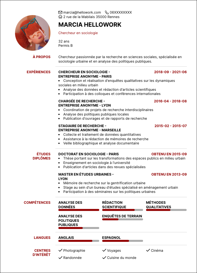 Modèle CV Chercheur Exemple CV Chercheur