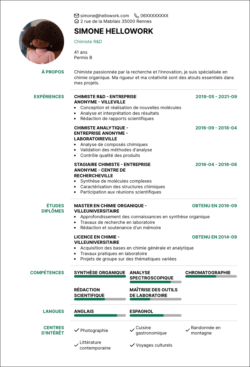 Modèle CV Chimiste Exemple CV Chimiste