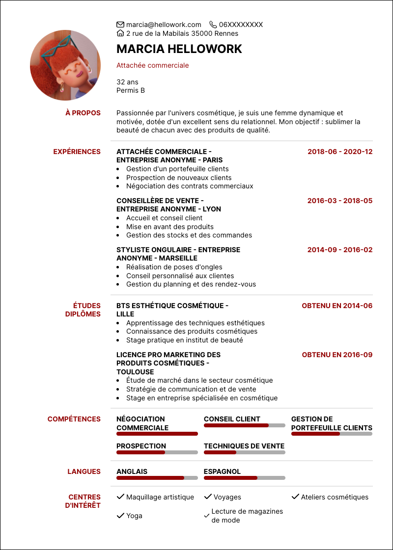 Modèle CV Commercial cosmétique Exemple CV Commercial cosmétique
