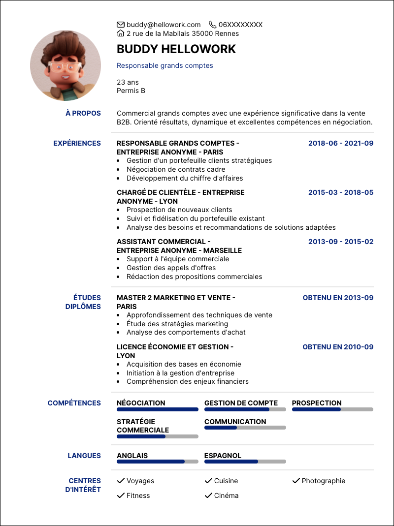 Modèle CV Commercial grands comptes Exemple CV Commercial grands comptes
