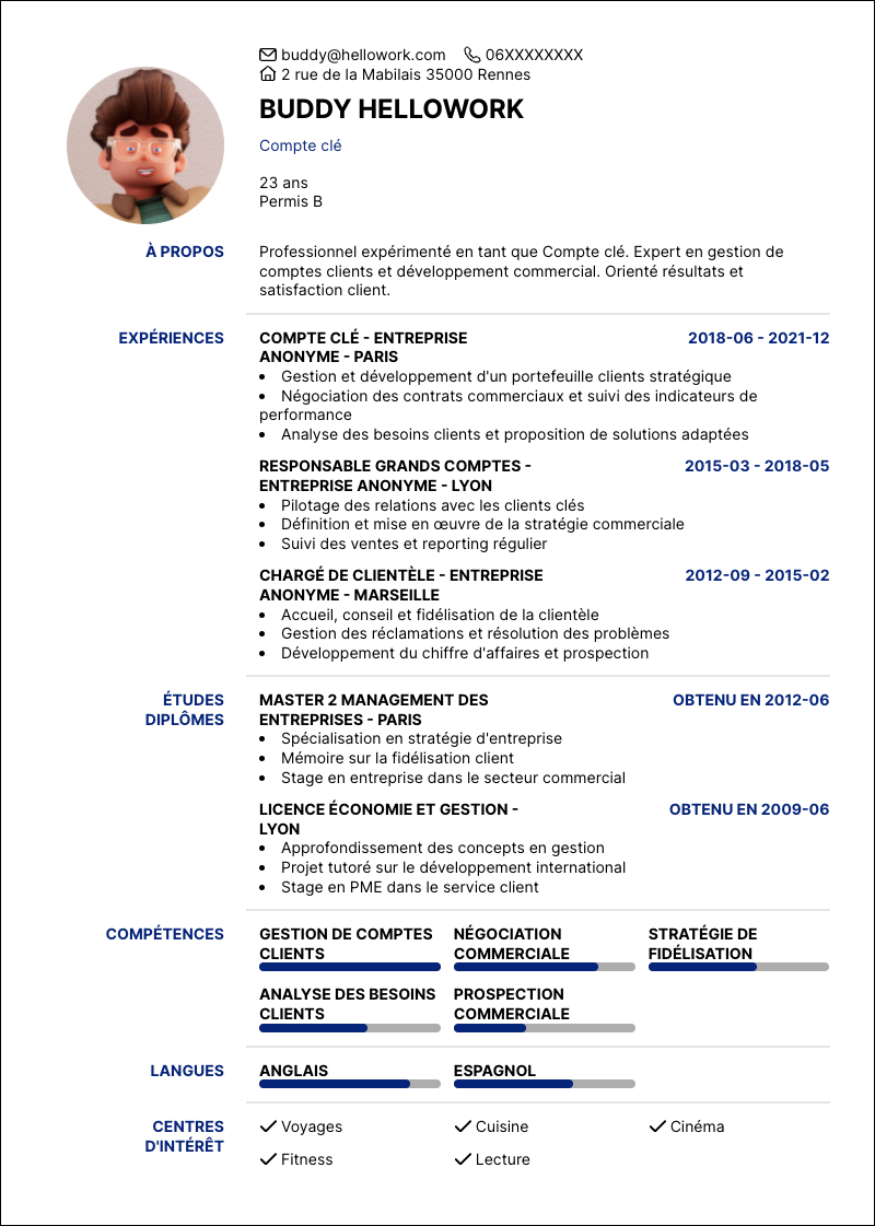 Modèle CV Compte clé Exemple CV Compte clé