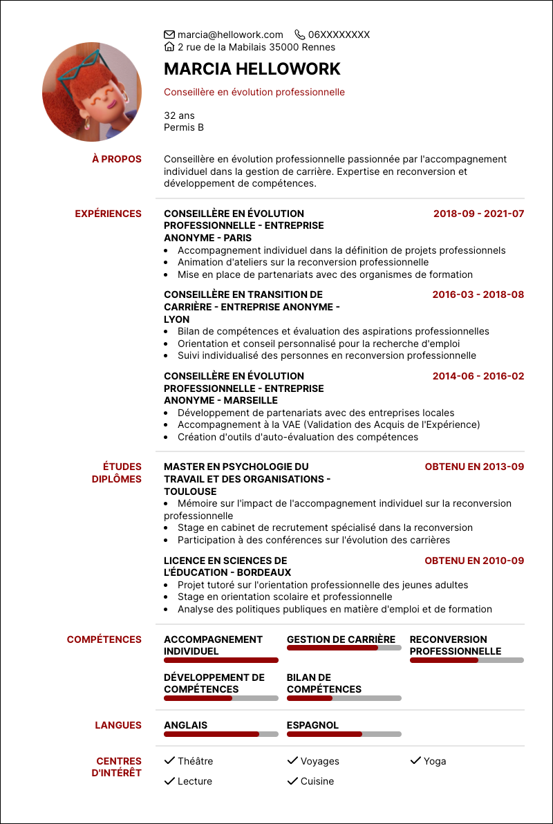Modèle CV Conseiller en évolution professionnelle Exemple CV Conseiller en évolution professionnelle