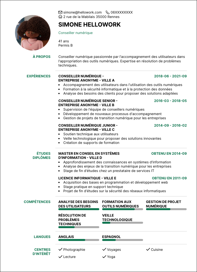 Modèle CV Conseiller numérique Exemple CV Conseiller numérique