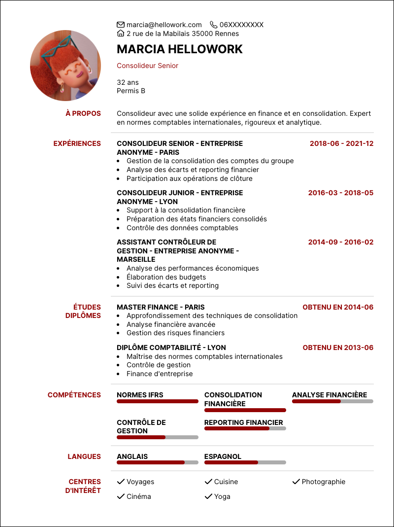 Modèle CV Consolideur Exemple CV Consolideur