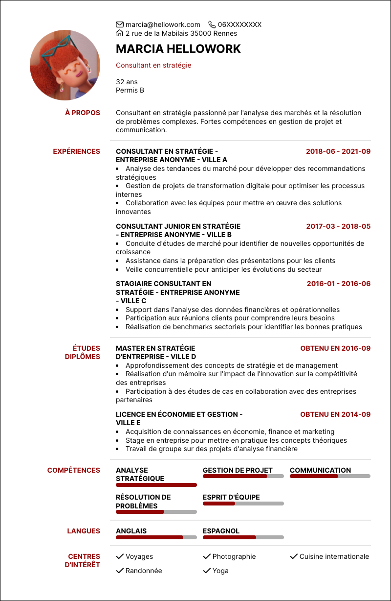 Modèle CV Consultant en stratégie Exemple CV Consultant en stratégie